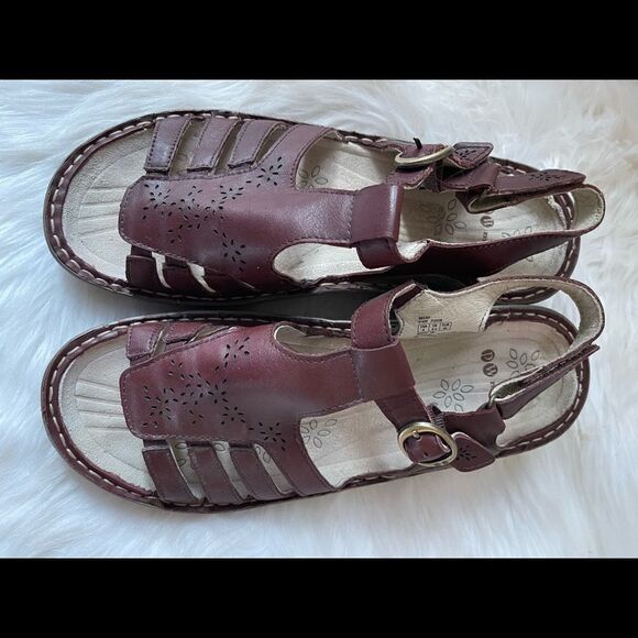 PW minor leather brown wedge adjustable Velcro strap sandals size 9 - Picture 9 of 10